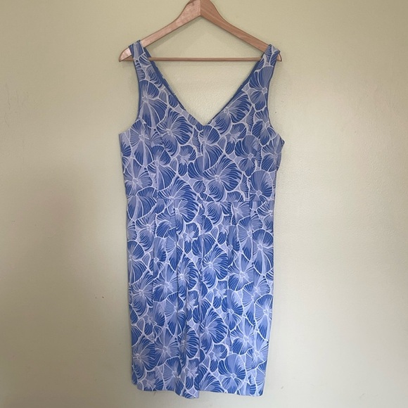 Moulinette Soeurs Anthropologie Blue Floral Fit & Flare Pleated Dress Size 14 - Picture 1 of 12